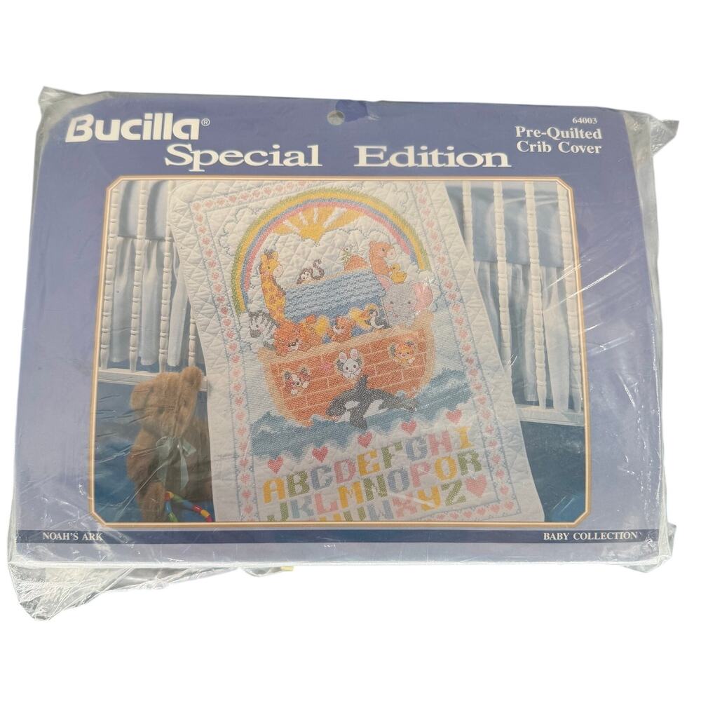 Bucilla Noahs Ark Pre-Quilted Crib Cover Kit 64003 Cross Stitch Baby Special Ed
